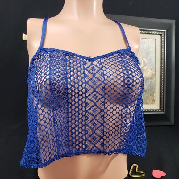 VS Blue Sexy FishNet Lace Cross Back Straps Tank S - Picture 1 of 4